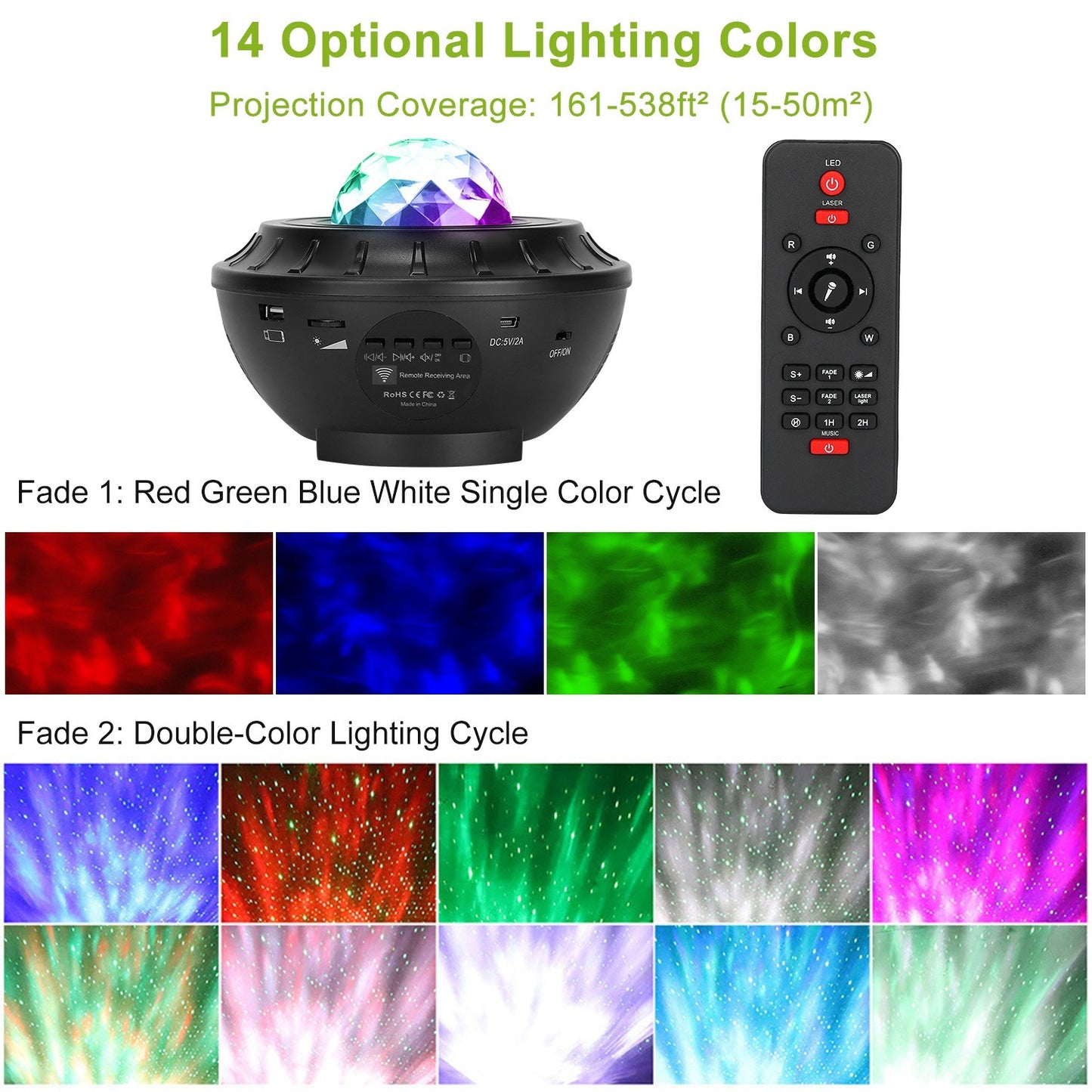 Starry Night Sky Projector Night Light, Musical, Multi-Colored, Wireless