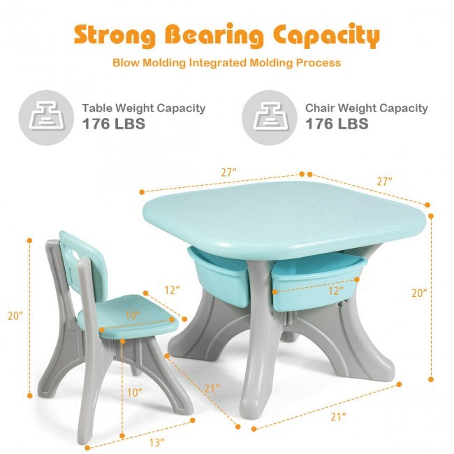 Table and Chair Play Set with Storage Box for Toddlers (3 Colors)