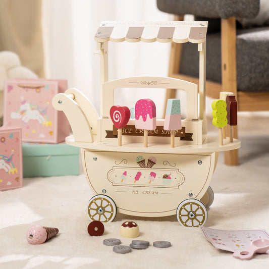 Wooden Ice Cream Cart Toy Playset for Toddlers