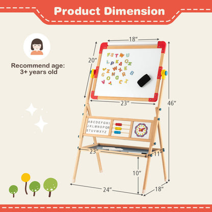 Art Easel for Kids, Double Sided, Wooden Rotating Blackboard and Whiteboard