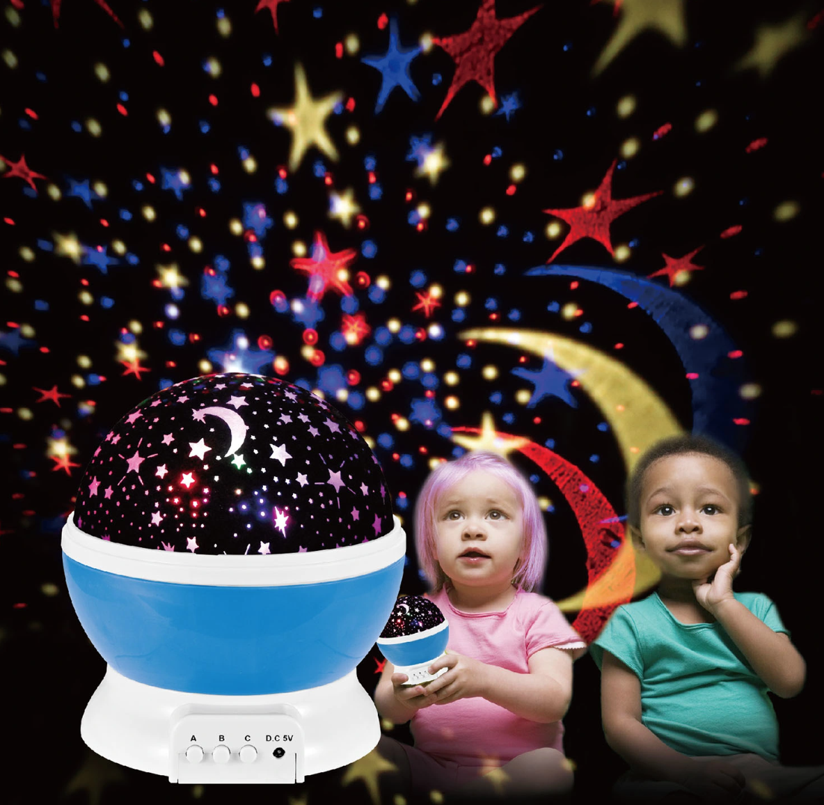 Starry Sky Walls and Ceiling Rotating LED Projector Night Light, Blue and Pink