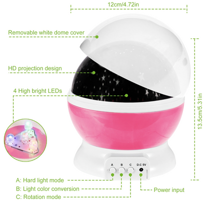 Starry Sky Walls and Ceiling Rotating LED Projector Night Light, Blue and Pink