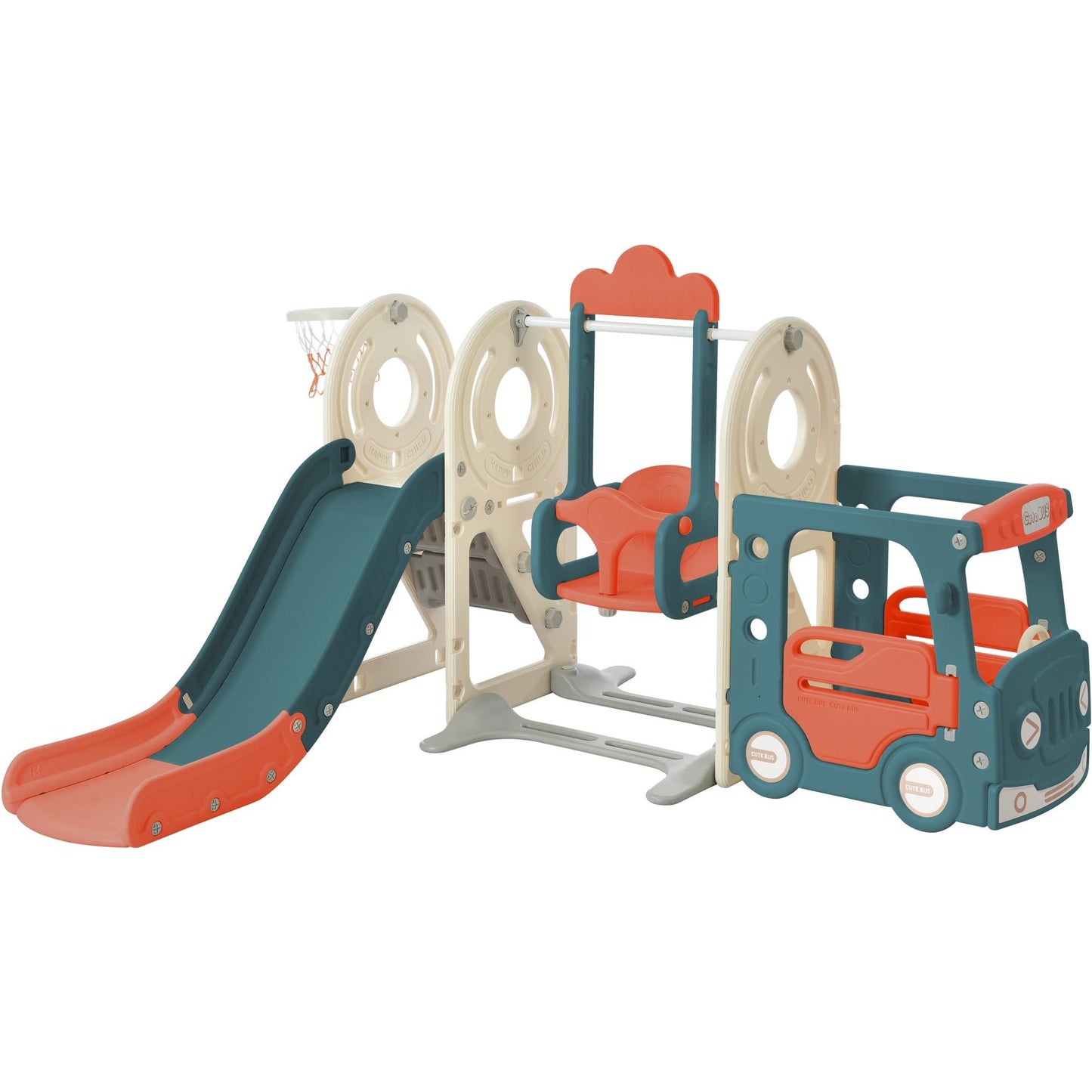 Swing-N-Slide with Bus Activity 4:1 Play Set with Basketball Hoop for Toddler (4 Colors)