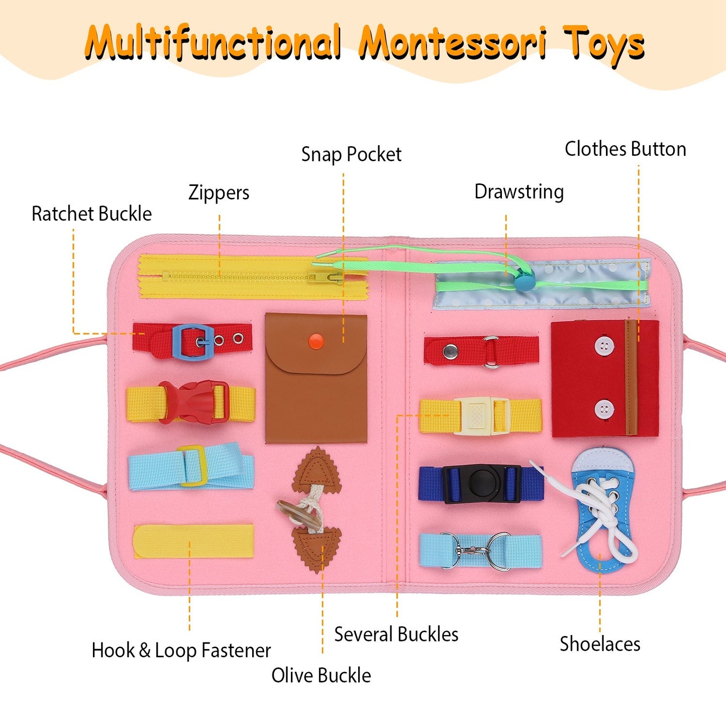 Montessori Pre-K Sensory Learning Educational Activity Busy Board