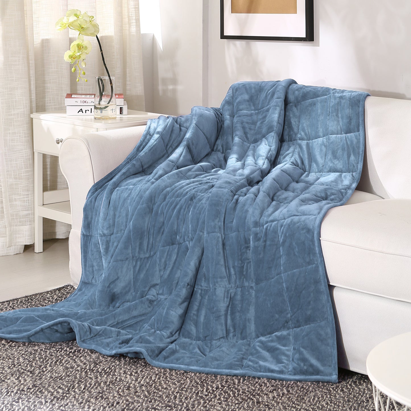 Weighted Blanket Reversible, Microfiber Material Blue 15lbs