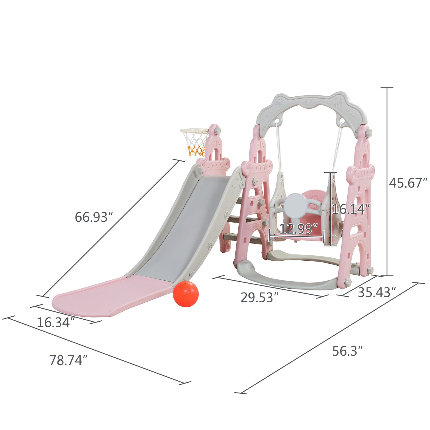 Swing Slide Activity 3:1 Set with Basketball Hoop for Toddlers (2 Colors)