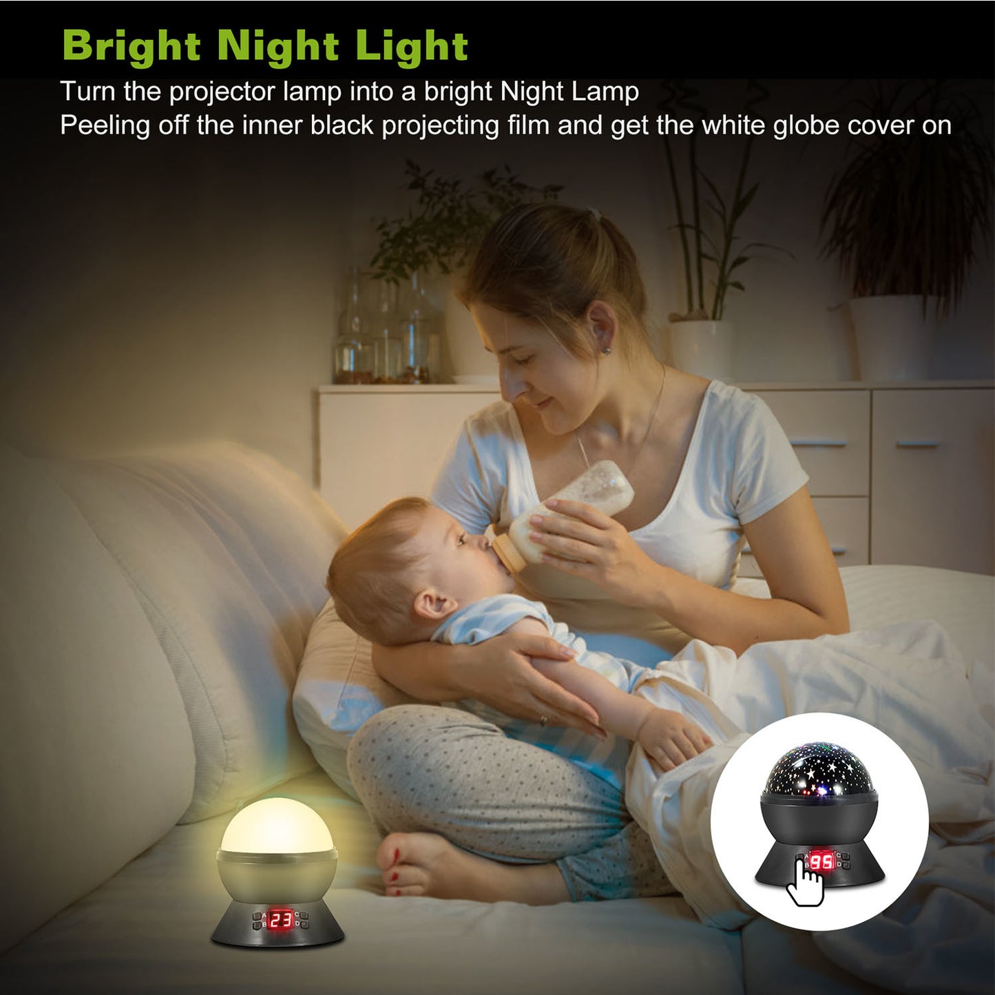 Star Moon Sky LED Projector Night Light, Rotating, Auto Shut-Off