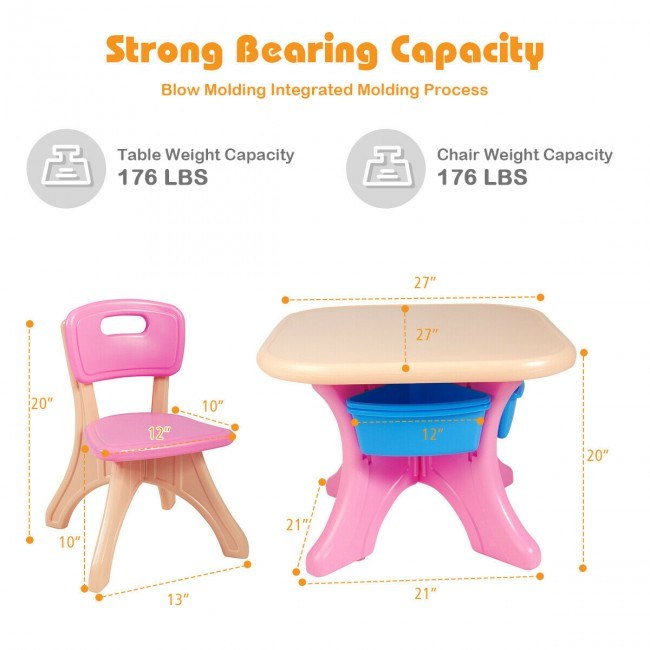 Table and Chair Play Set with Storage Box for Toddlers (3 Colors)