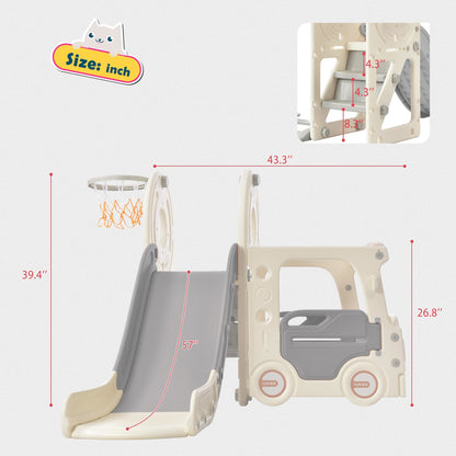 Bus Slide Set with Basketball Hoop for Toddlers (4 Colors)