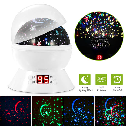 Star Moon Sky LED Projector Night Light, Rotating, Auto Shut-Off