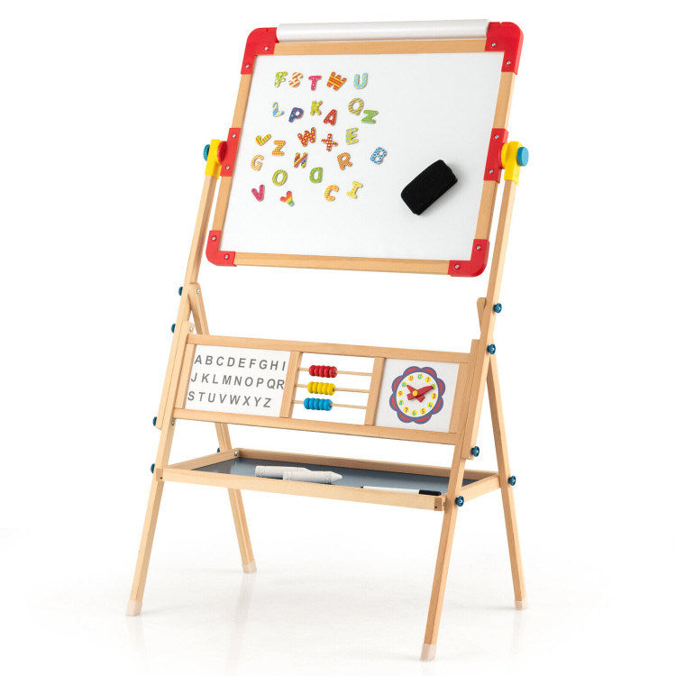 Art Easel for Kids, Double Sided, Wooden Rotating Blackboard and Whiteboard