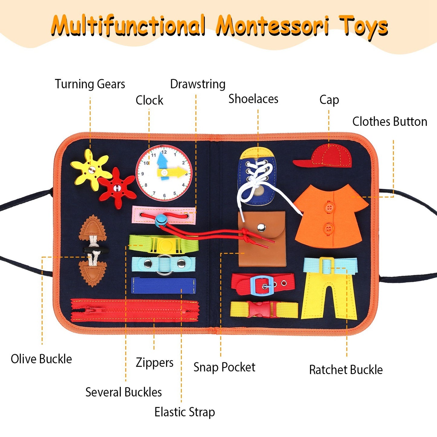 Montessori Pre-K Sensory Learning Activity Busy Board Multifunctional, Navy