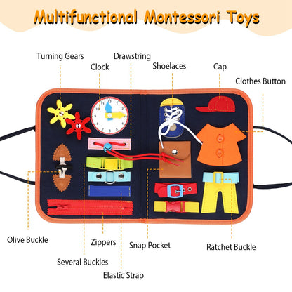 Montessori Pre-K Sensory Learning Activity Busy Board Multifunctional, Navy