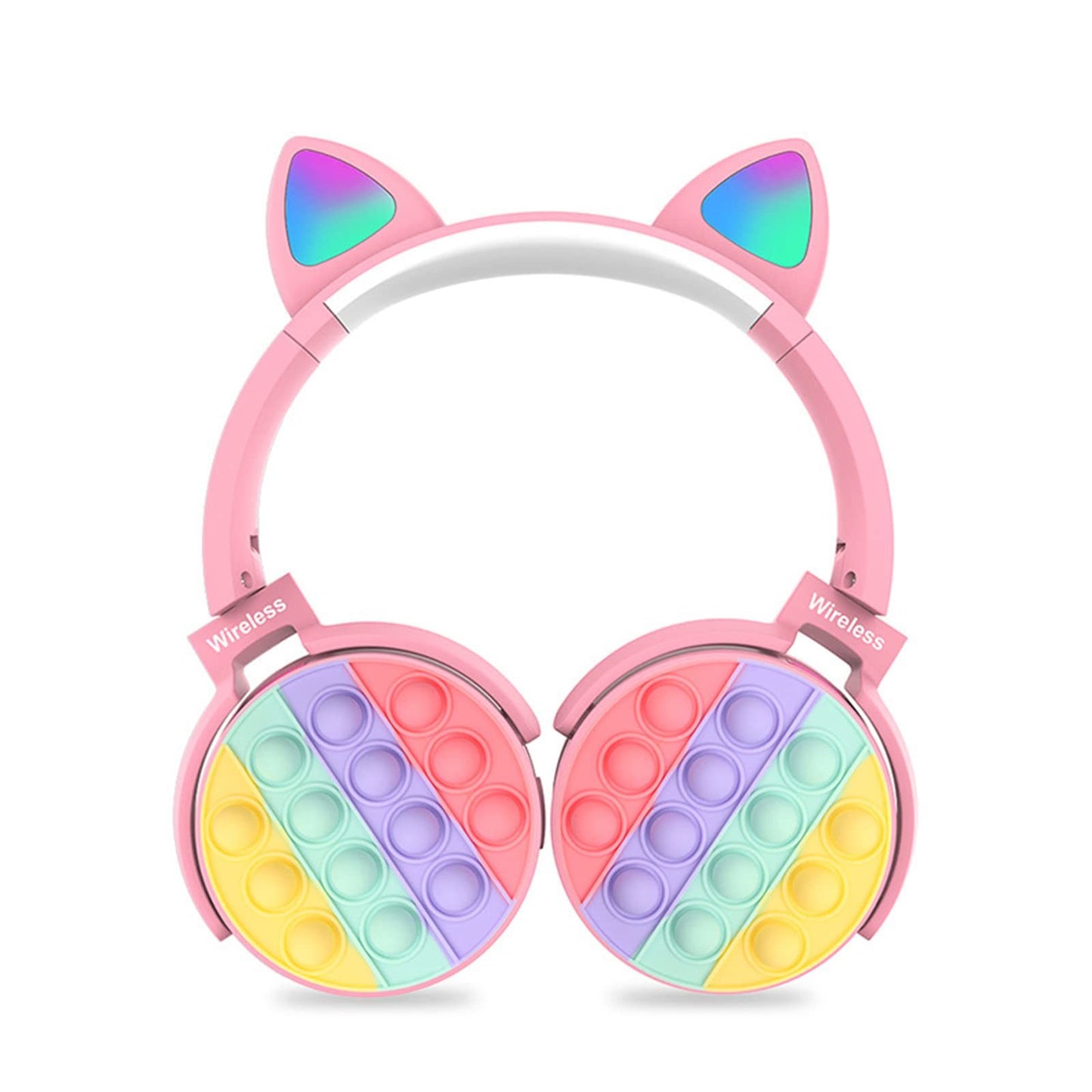 Pop Fidget Rainbow Cat Ear Wireless Bluetooth Headphones, Children and Adults