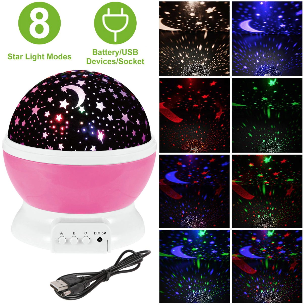 Starry Sky Walls and Ceiling Rotating LED Projector Night Light, Blue and Pink