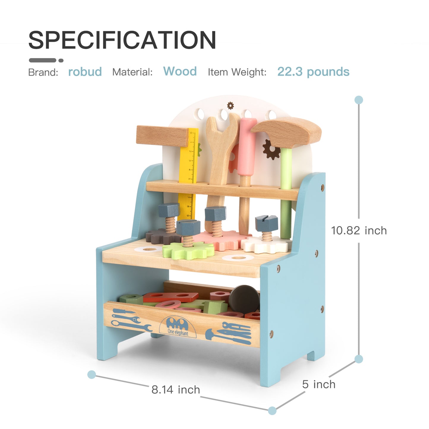 Wooden Mini Tool Workbench with Wooden Hardware for Toddlers