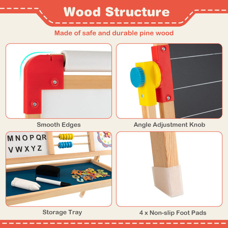 Art Easel for Kids, Double Sided, Wooden Rotating Blackboard and Whiteboard