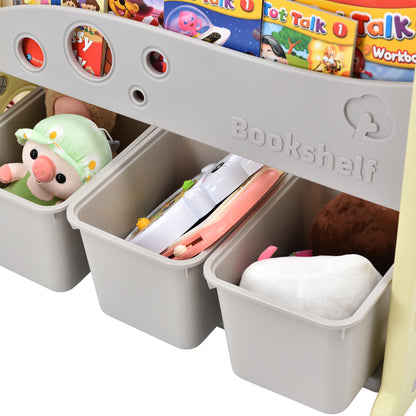 Kids Toy Storage and Bookshelf Organizer (3 Bins,4 Shelves)