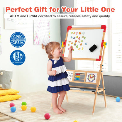 Art Easel for Kids, Double Sided, Wooden Rotating Blackboard and Whiteboard