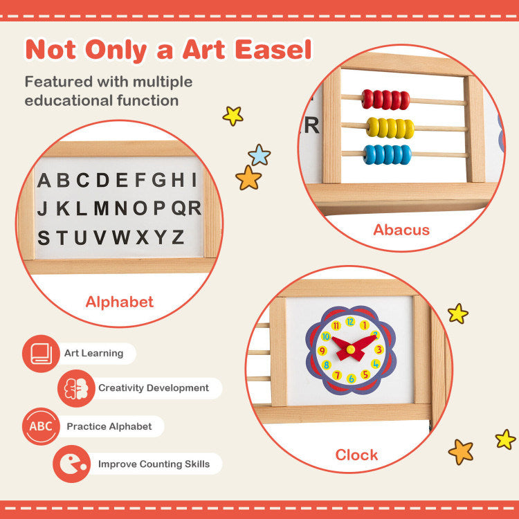 Art Easel for Kids, Double Sided, Wooden Rotating Blackboard and Whiteboard