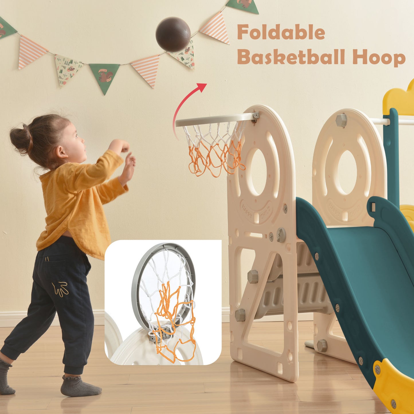 Swing-N-Slide with Bus Activity 4:1 Play Set with Basketball Hoop for Toddler (4 Colors)