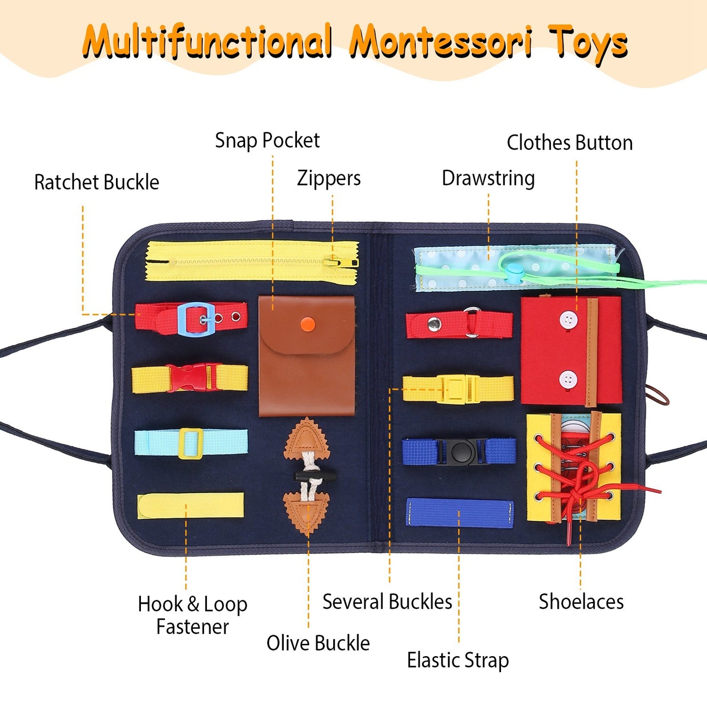 Montessori Pre-K Sensory Learning Muli-Activity Busy Board