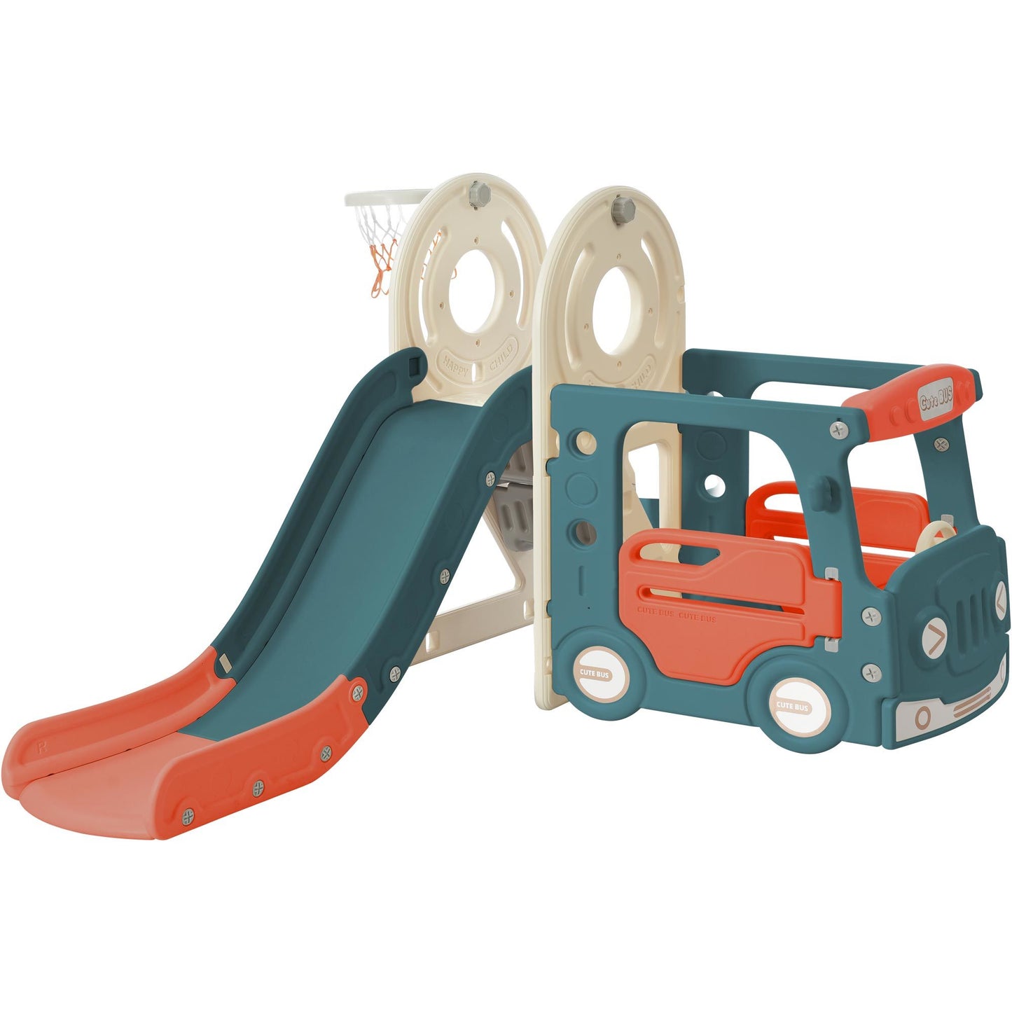 Bus Slide Set with Basketball Hoop for Toddlers (4 Colors)